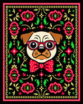 Charming Pug Red Glasses Polka Dot Bow Rug