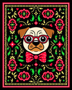 Charming Pug Red Glasses Polka Dot Bow Rug