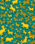Yellow Zebra Herd Starry Teal Rug