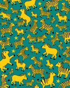 Yellow Zebra Herd Starry Teal Rug