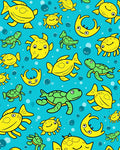 Yellow Fish Green Turtles Blue Ocean Rug