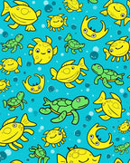 Yellow Fish Green Turtles Blue Ocean Rug