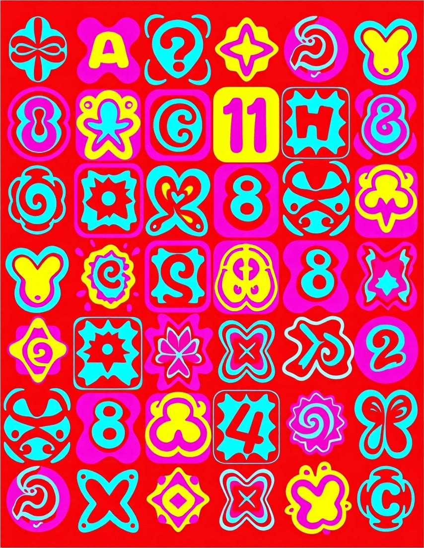 Red Aqua Magenta Graphic Symbols Rug