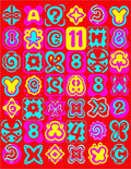 Red Aqua Magenta Graphic Symbols Rug