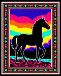Bold Black Horse Vibrant Landscape Art Rug