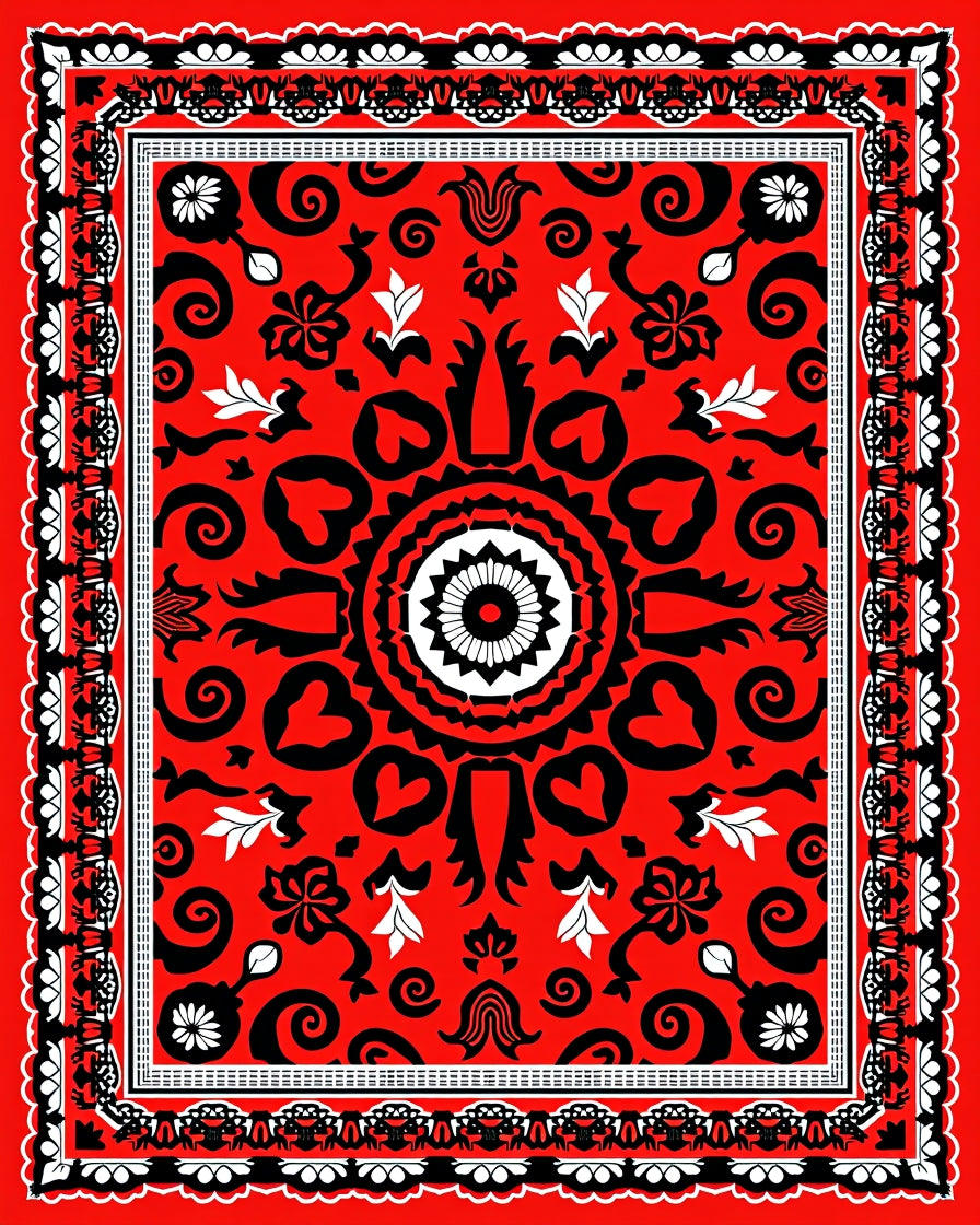 Vibrant Red Medallion Floral Scroll Rug