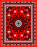 Vibrant Red Medallion Floral Scroll Rug