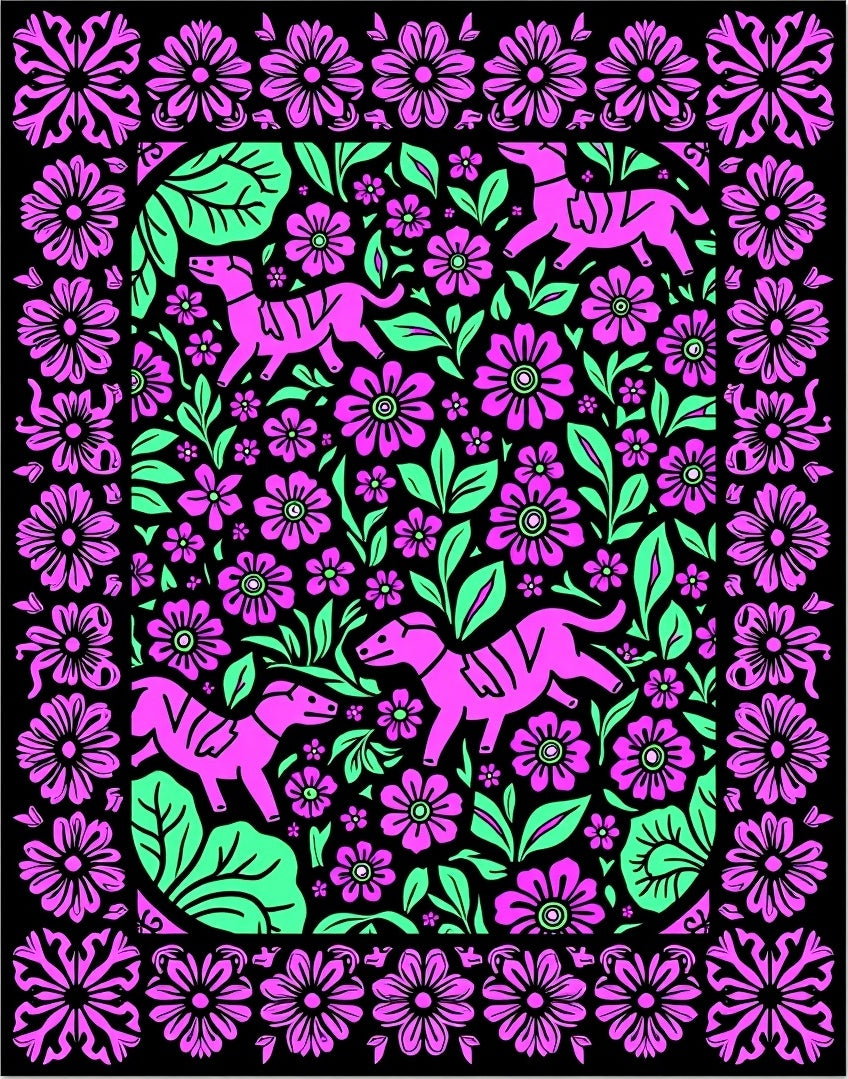 Pink Dog Floral Garden Rug