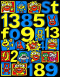 Playful Yellow Blue Cartoon Characters Numbers Rug