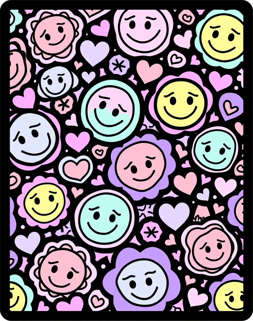 Whimsical Smiley Hearts and Flowers Rug