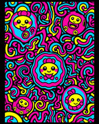 Vibrant Pink Blue Yellow Character Collage Rug