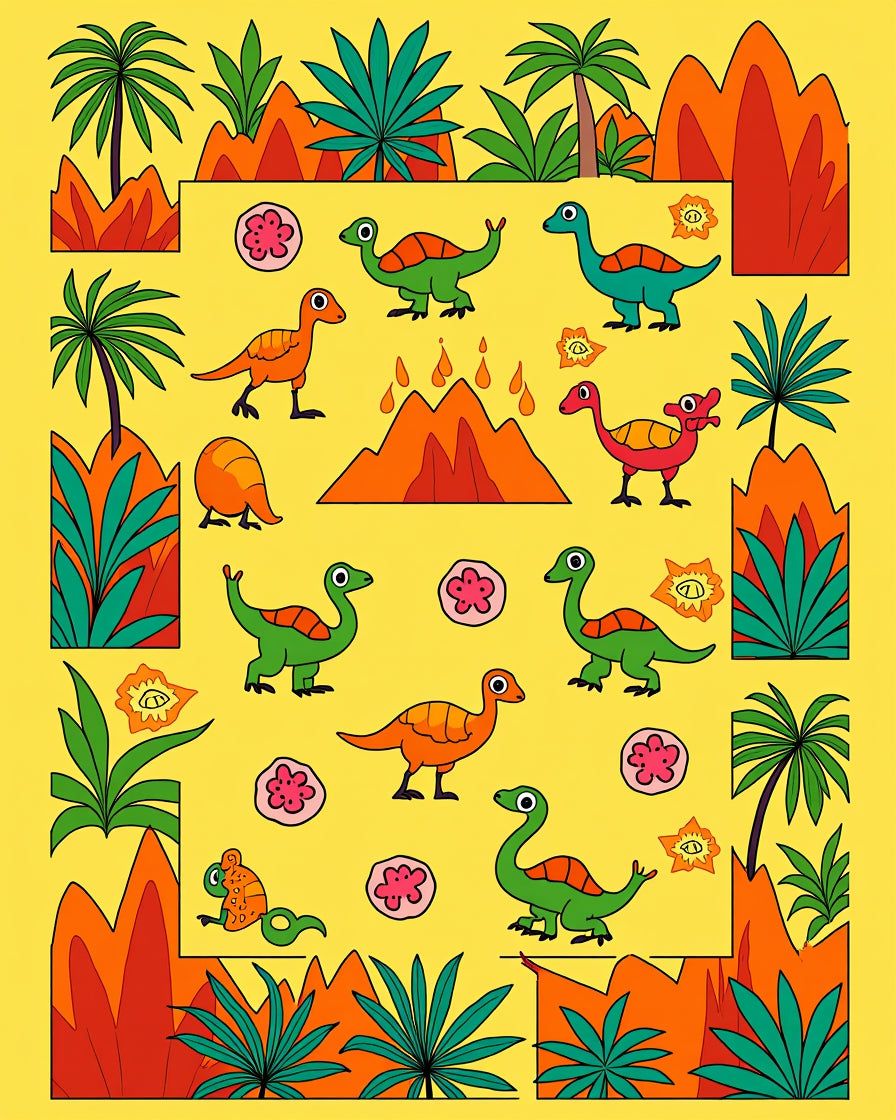 Jungle Dinosaurs And Palm Trees Rug