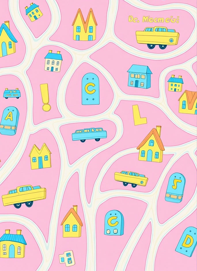 Whimsical Cityscape Houses And Cars Rug