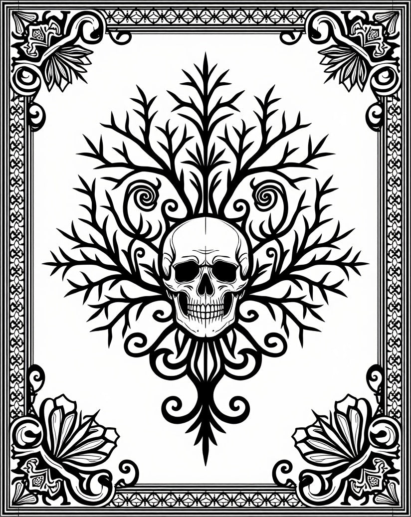 Black White Skull Tree Mandala Rug