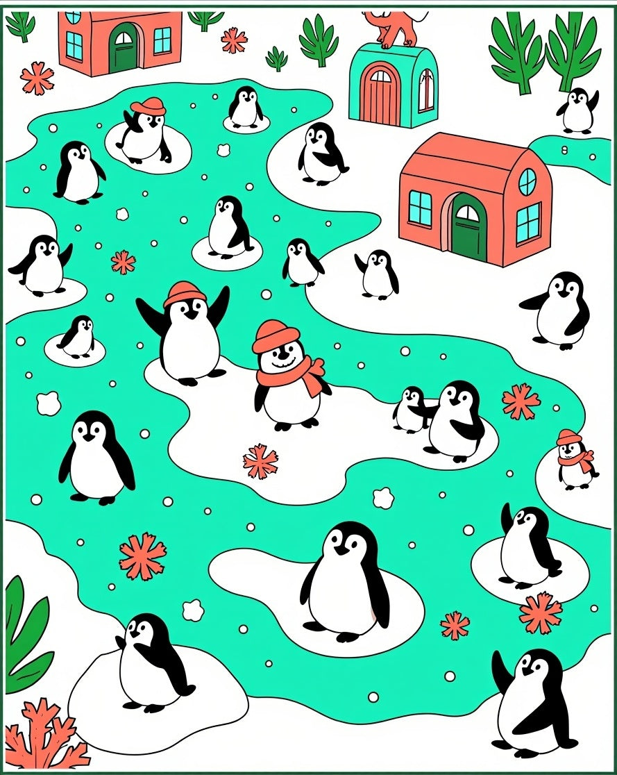 Whimsical Penguin Village Ice Floe Rug