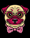 Dapper Pug Gold Glasses Crimson Bowtie Rug
