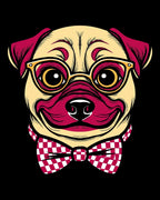 Dapper Pug Gold Glasses Crimson Bowtie Rug
