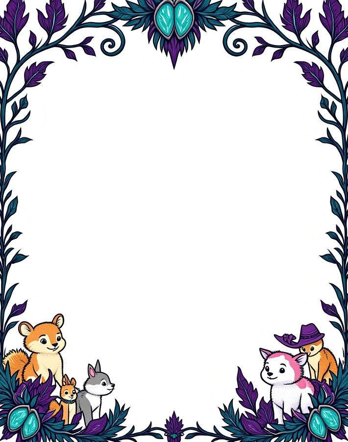 Enchanting Woodland Creatures Floral Border Rug