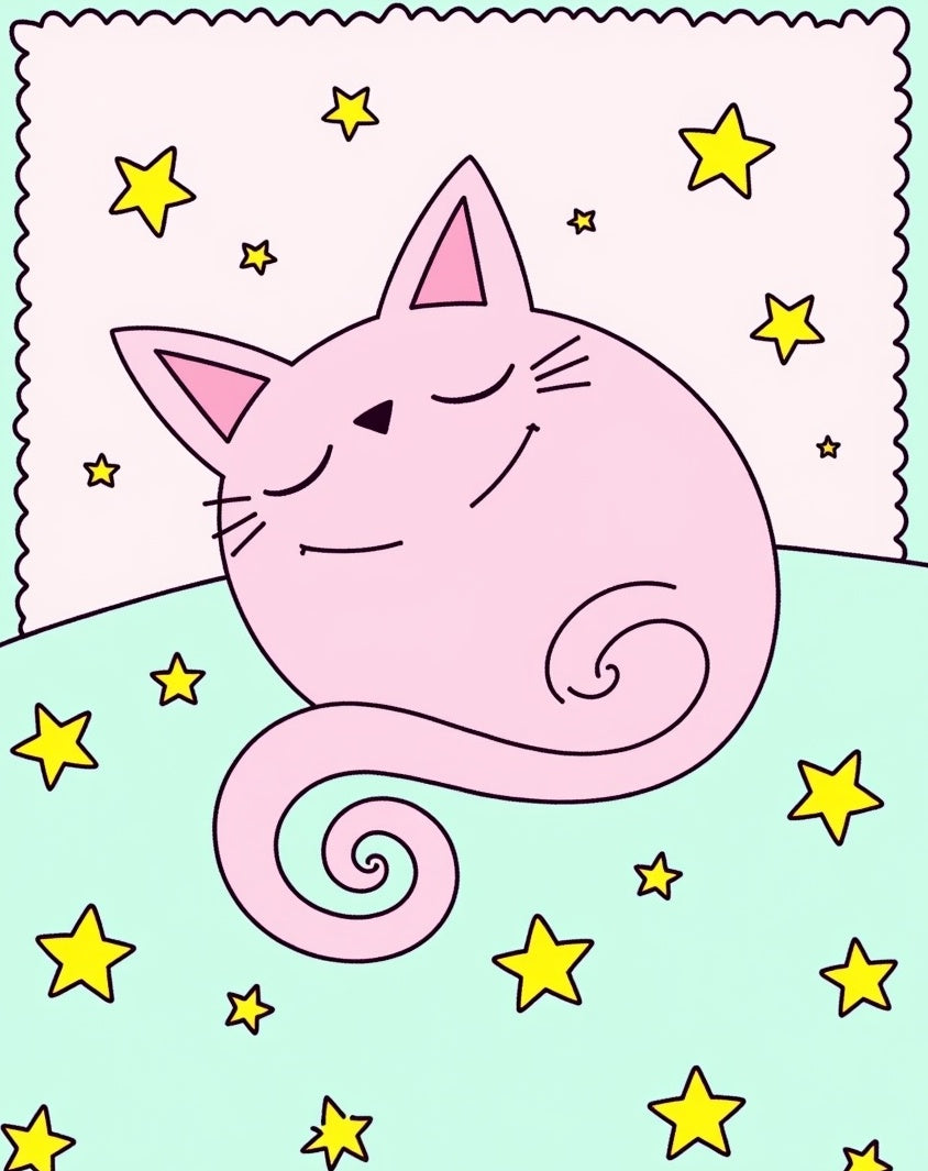 Pink Dreamy Cat Starry Night Rug