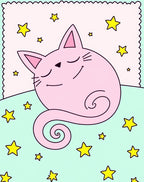 Pink Dreamy Cat Starry Night Rug