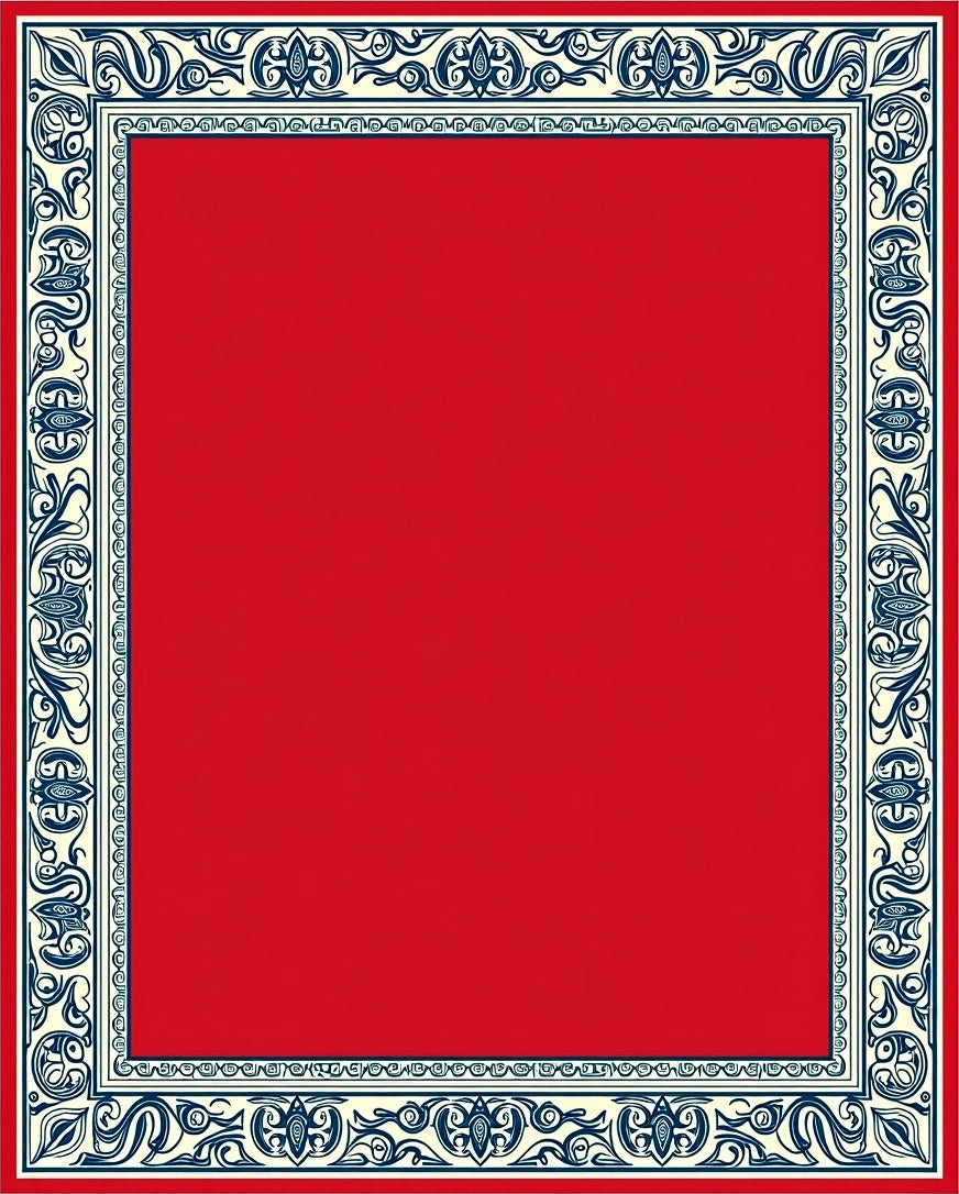Crimson Cream Navy Scrollwork Border Rug