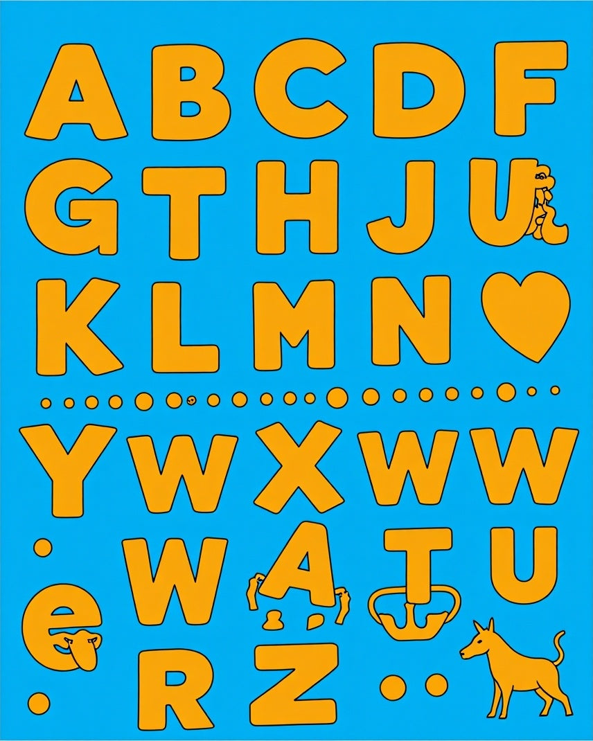 Alphabet Art Orange Yellow Playful Rug