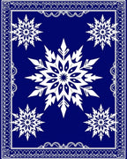Deep Blue Snowflake Mandala Border Rug