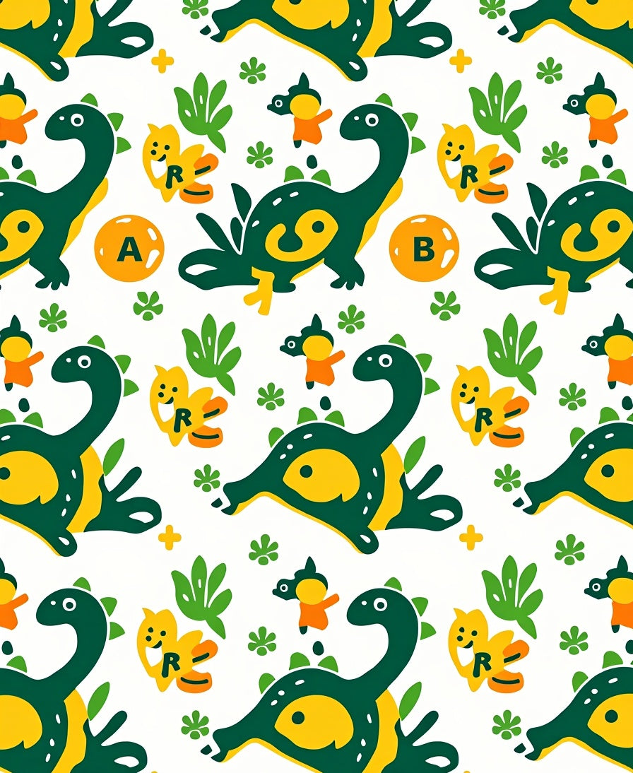 Cute Green Yellow Dinosaur Friends Rug