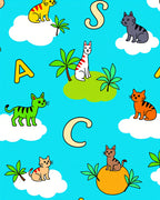 Whimsical Cats Alphabet Sky Blue Rug