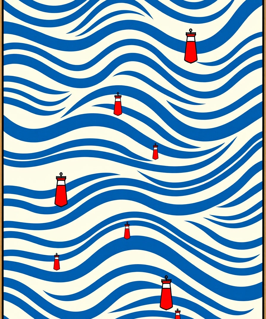 Red Beacon Blue Wave Ocean Rug