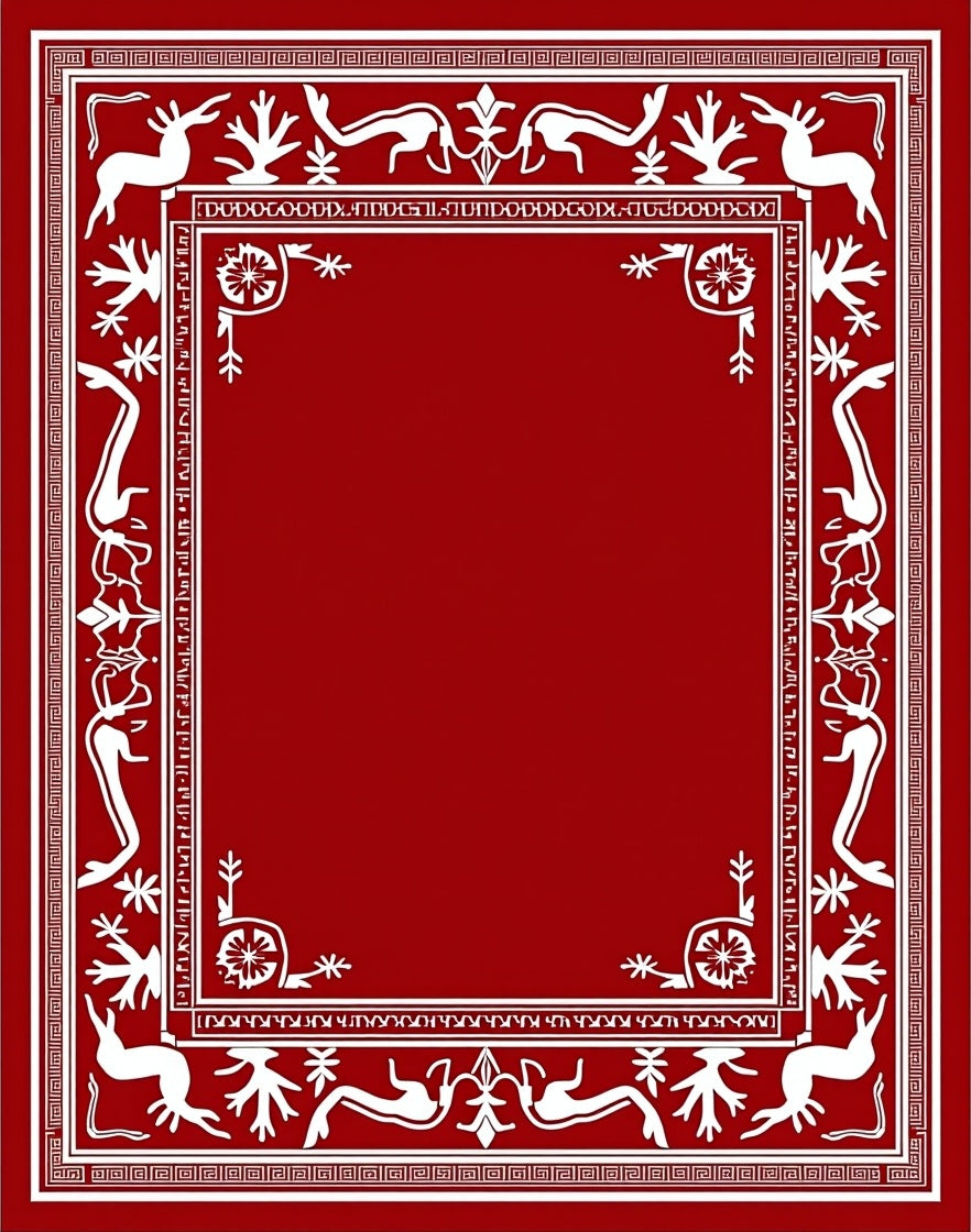 Crimson Deer and Branch Border Rug