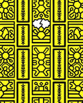 Bright Yellow Rectangular Folk Art Collage Rug