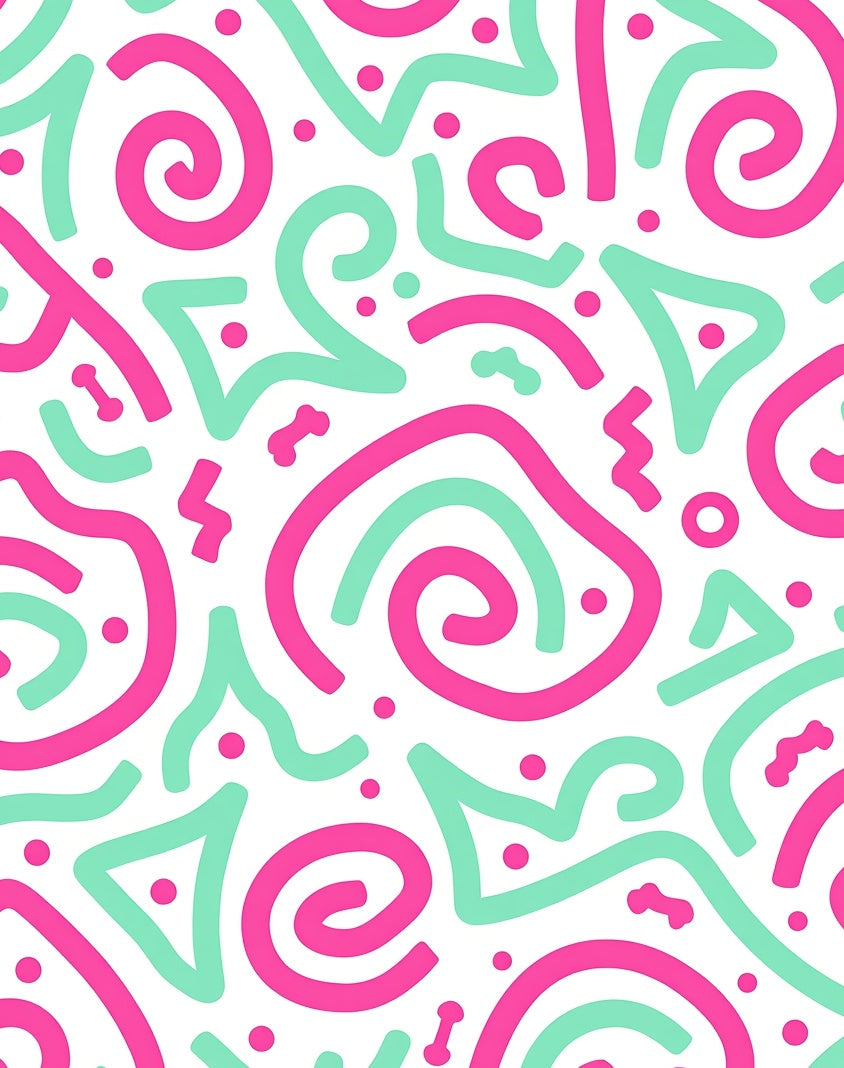 Retro Pink Aqua Swirls Geometric Rug
