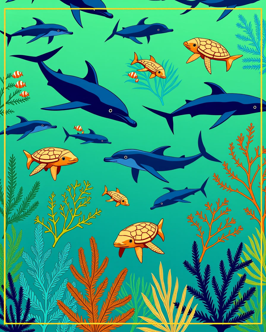 Ocean Life Dolphins Turtles Fish Coral Rug