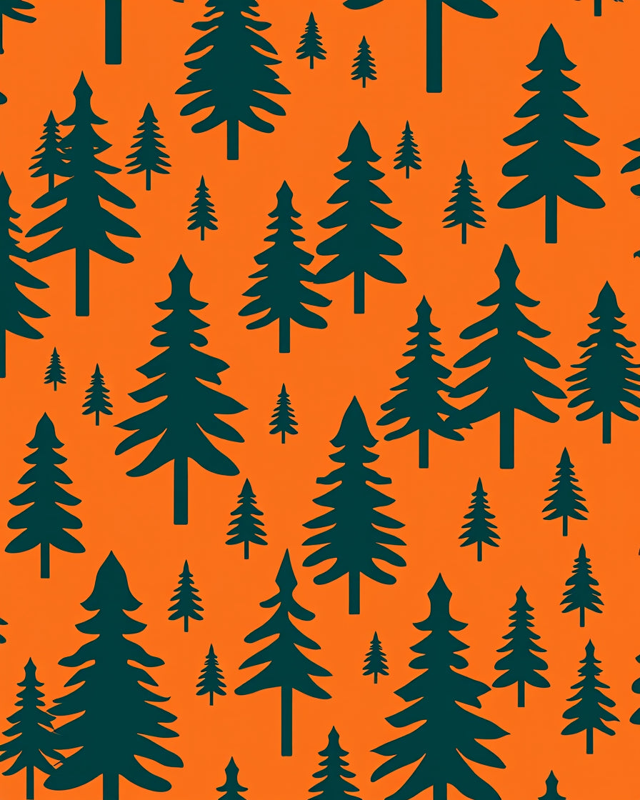 Forest Green Pine Trees Orange Rug