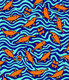 Orange Fish Blue Wavy Ocean Rug