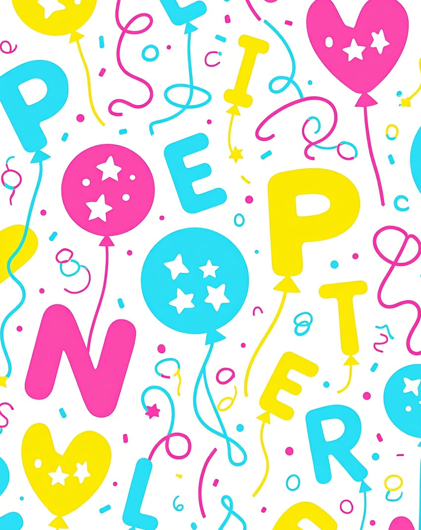 Bright Party Balloons Confetti Letters Rug