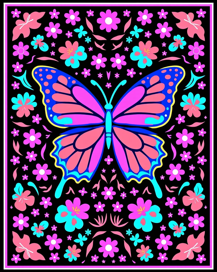 Vibrant Butterfly Floral Medallion Black Rug