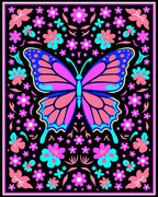 Vibrant Butterfly Floral Medallion Black Rug
