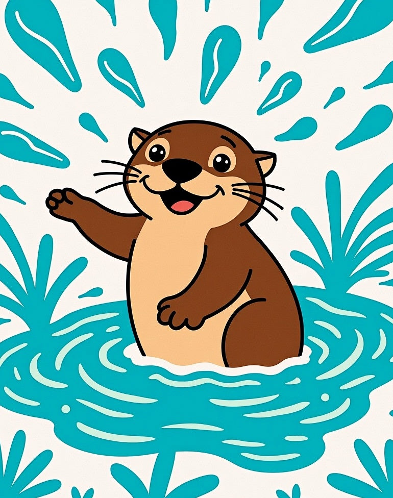 Playful Otter Splashing Water Illustration Rug