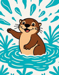 Playful Otter Splashing Water Illustration Rug