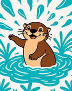 Playful Otter Splashing Water Illustration Rug