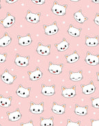 Kawaii White Cats Pink Polka Dot Background Rug