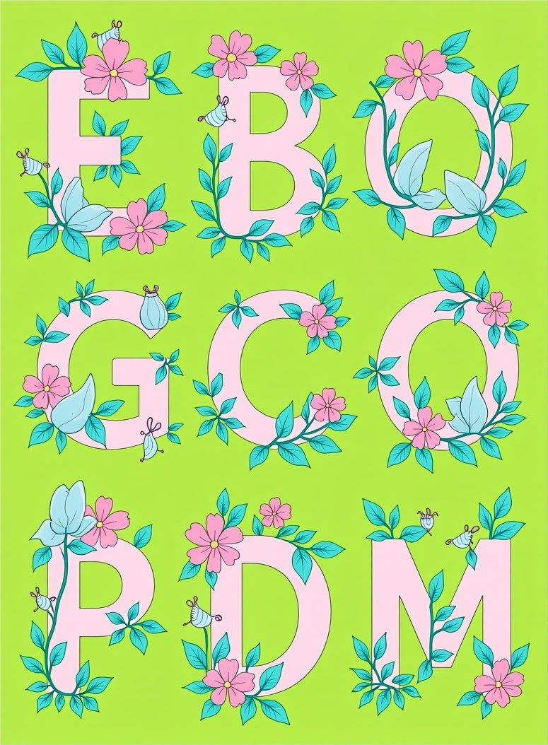 Pink Letter Floral Vine Rug