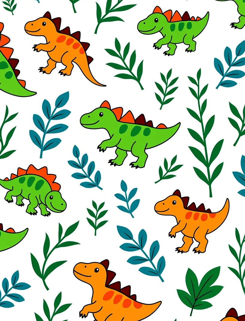 Cute Orange Green Dinosaur Foliage Rug