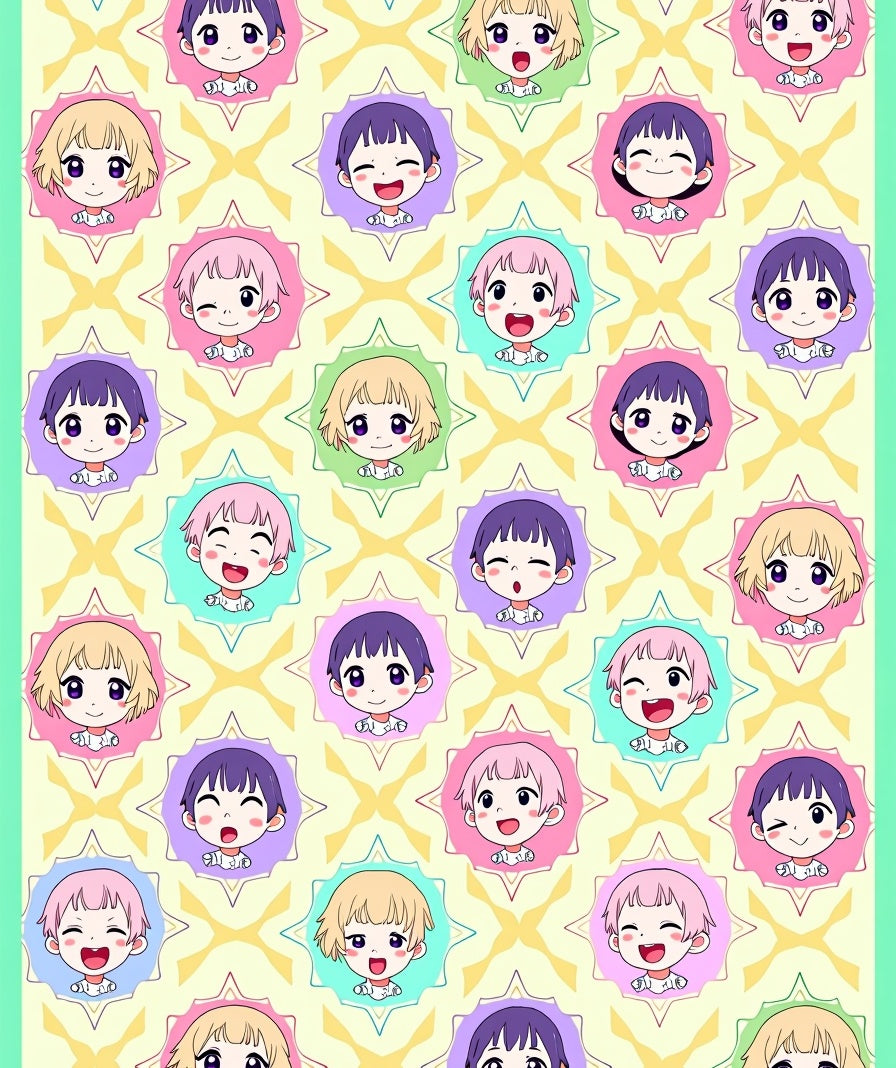 Cute Anime Child Starburst Pastel Collage Rug