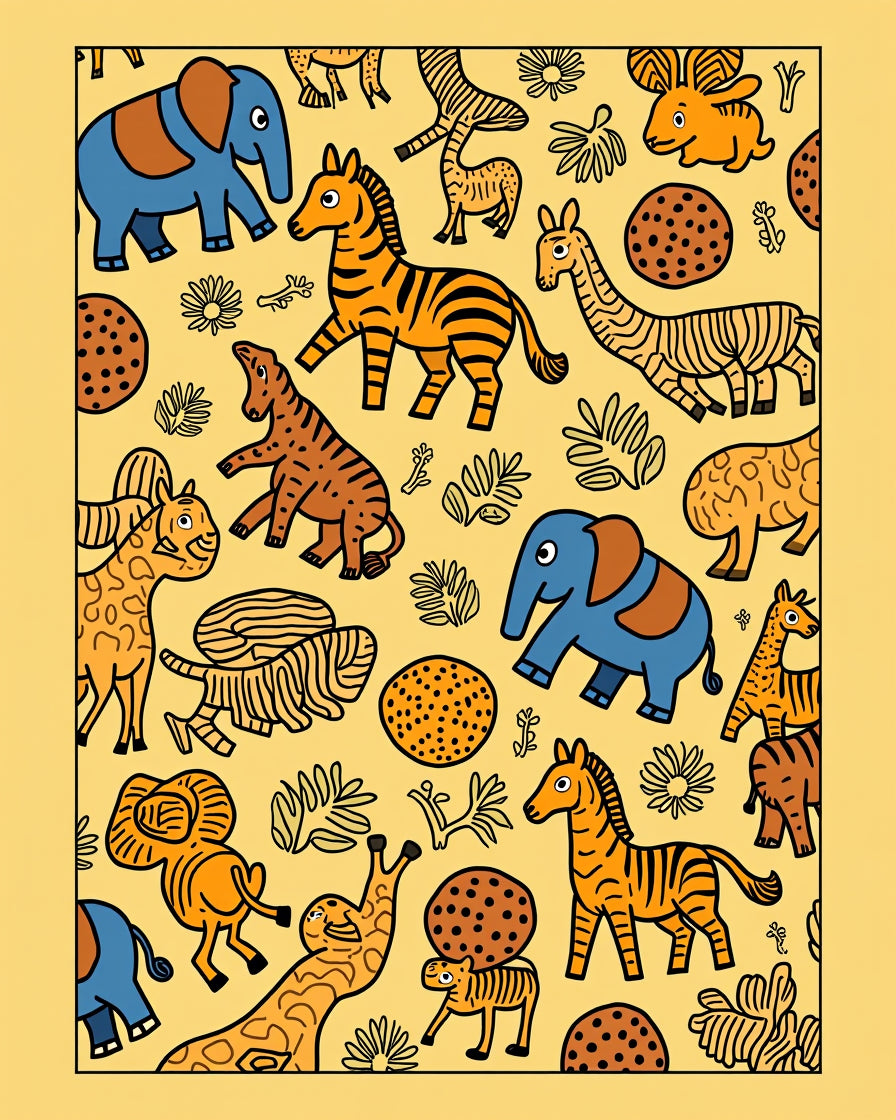 Playful Safari Animals Yellow Scatter Rug