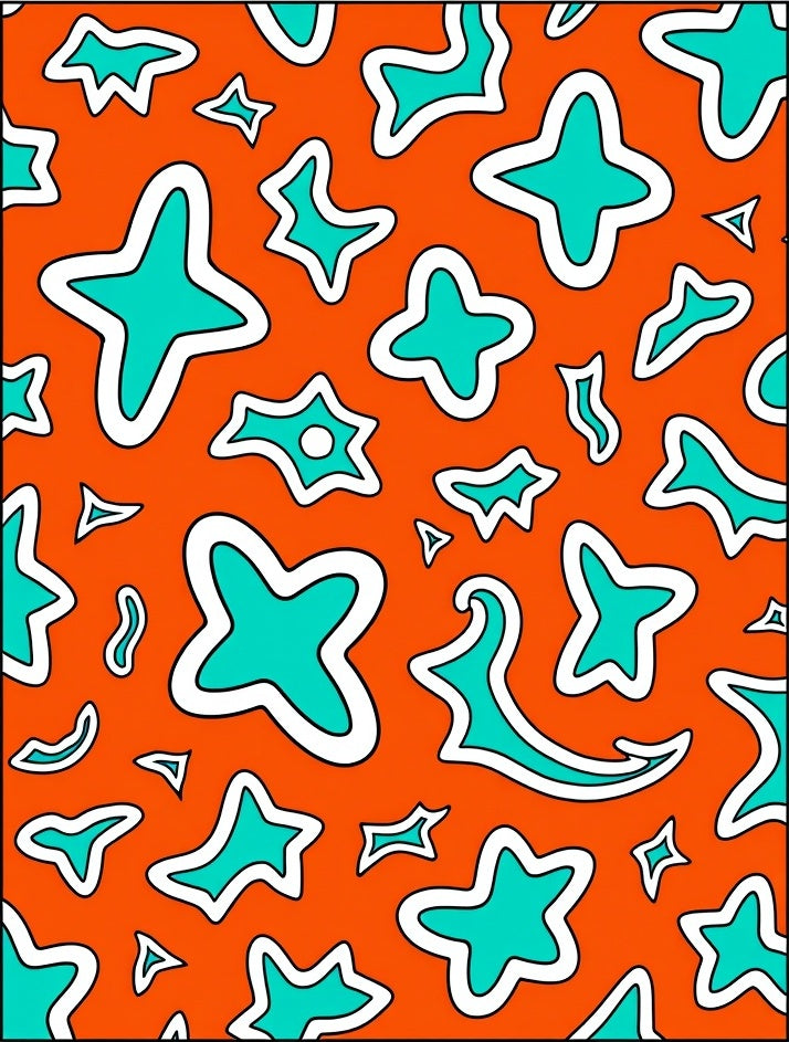 Bold Orange Teal Irregular Shapes Rug