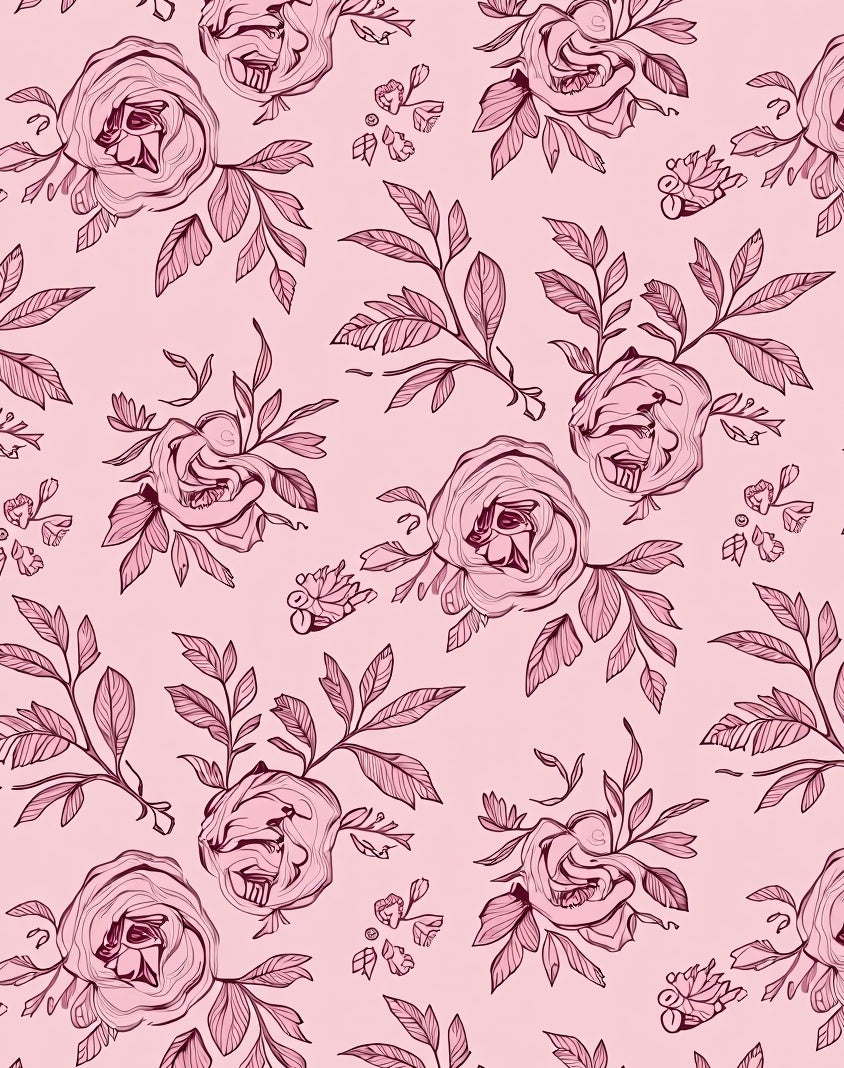 Pink Rose Branch Illustration Rug