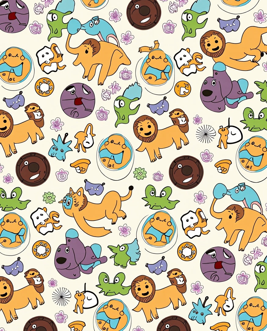 Whimsical Cartoon Animal Collage Rug